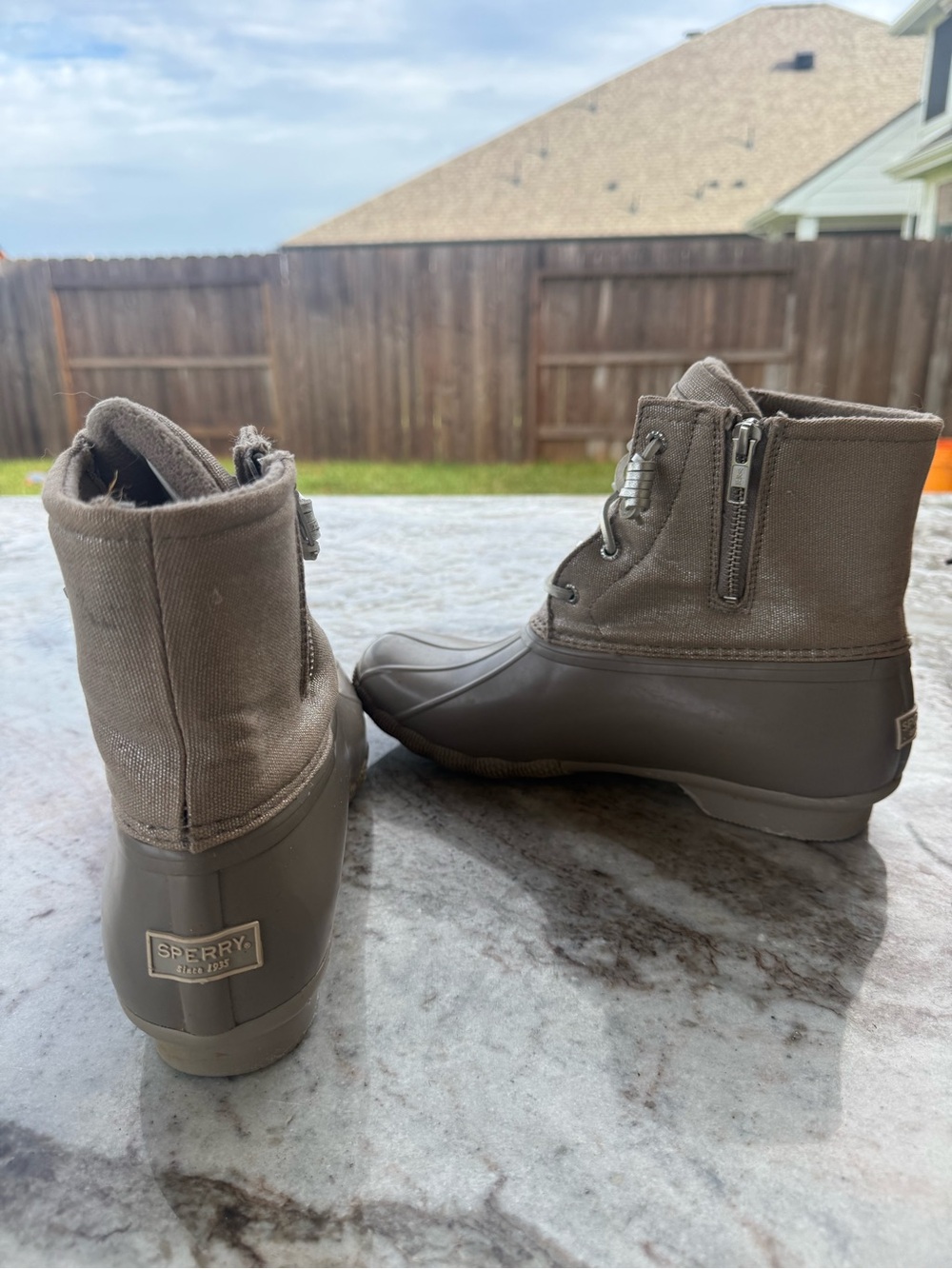 Sperry Taupe Lace-Up Waterproof Duck Boots with Side Zipper